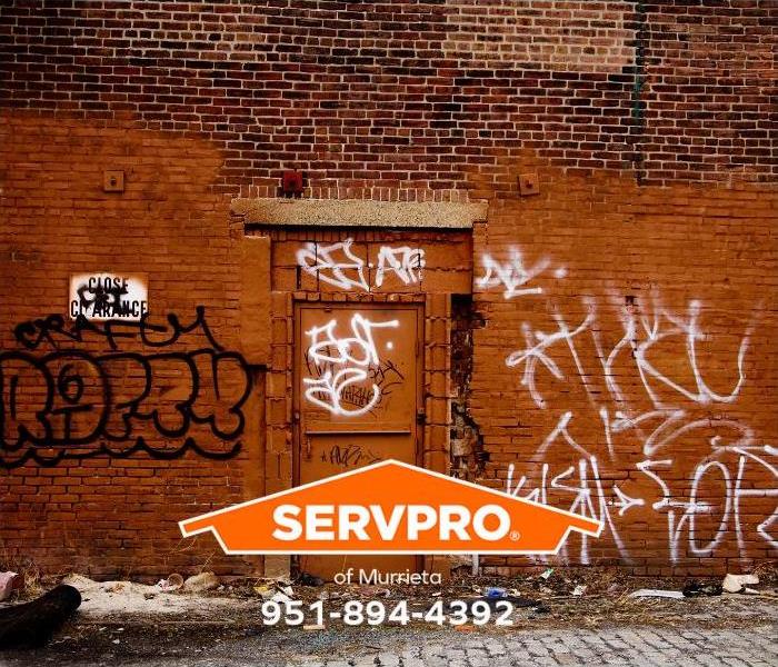 Graffiti covers a wall.