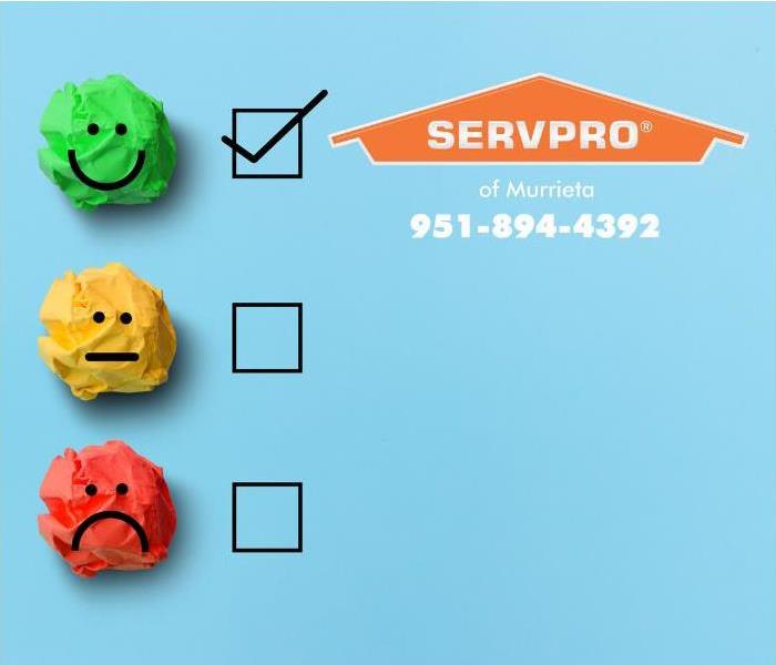 A happy face rating is given on a customer satisfaction rating sheet.