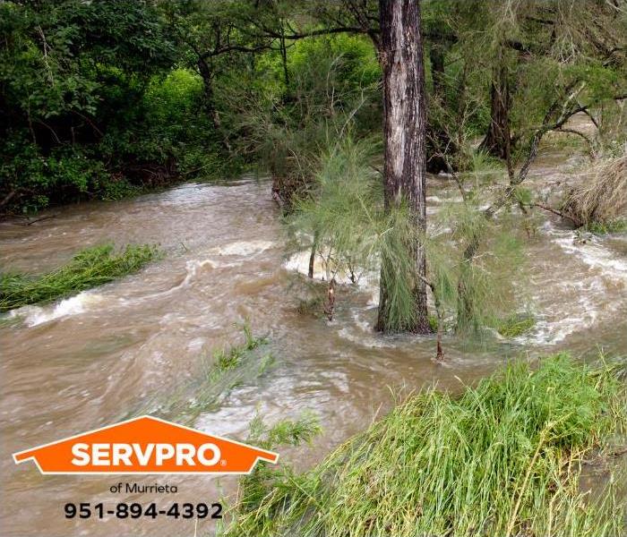 A creek overflowed its banks during a flash flood.